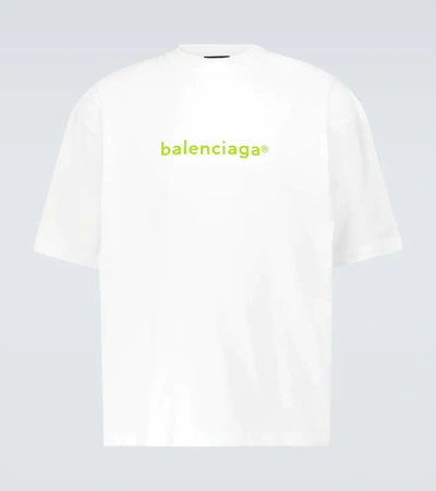 Balenciaga Man White And Lime Medium Fit New Copyright T-shirt | ModeSens