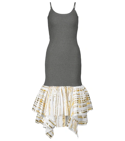 Jw Anderson Metallic Satin-jacquard And Ribbed Cotton Midi Dress In Multicoloured
