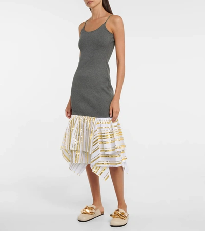 Jw Anderson Metallic Satin-jacquard And Ribbed Cotton Midi Dress In Multicoloured
