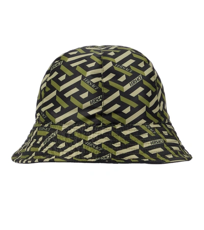 Shop Versace Logo Printed Bucket Hat In Green