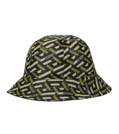 Shop Versace Logo Printed Bucket Hat In Green