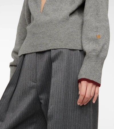 Shop Victoria Beckham Cutout Cashmere-blend Knit Sweater In Grey