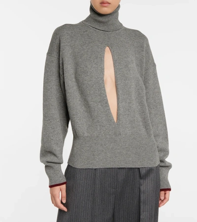 Victoria Beckham Cutout Cashmere-blend Turtleneck Sweater In Grey