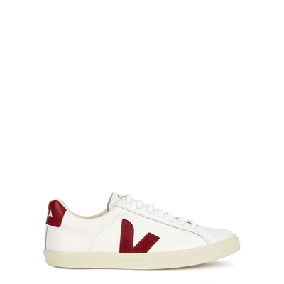 Shop Veja Esplar White Leather Sneakers In White And Red