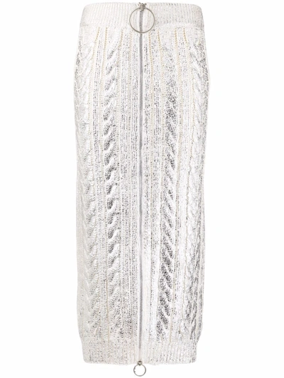Shop Balmain Metallic Cable-knit Midi Skirt In Silber
