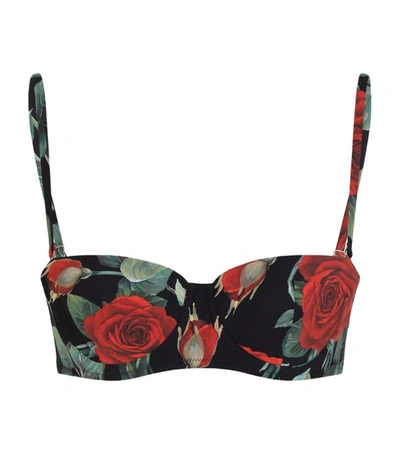 Shop Dolce & Gabbana Rose Print Balconette Bikini Top In Multi