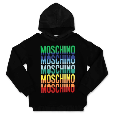 Shop Moschino Kids Multi Logo Printed Hoodie In Black