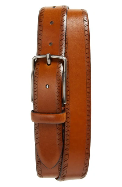 Shop Johnston & Murphy Perforated Leather Belt In Tan Leather