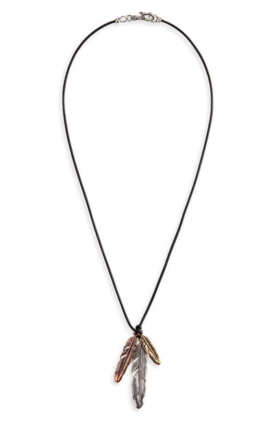 Shop John Varvatos Mixed Feather Pendant Necklace In Metallic Gold