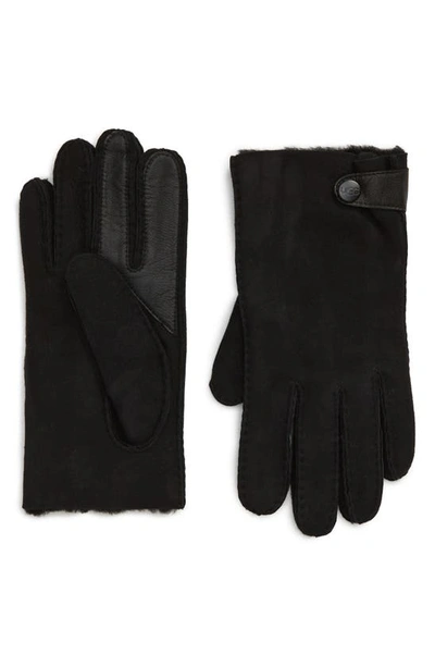 Shop Ugg Genuine Shearling Lined Leather Tech Gloves In Black