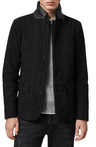 Shop Allsaints Survey Regular Fit Leather Blazer In Washed Black