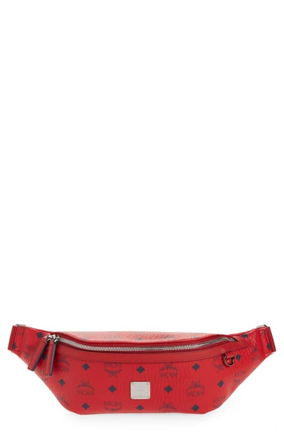 Shop Mcm Medium Fursten Visetos Coated Canvas Belt Bag In Candy Red