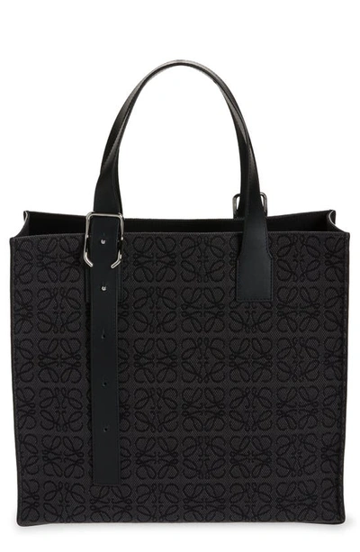 Shop Loewe Buckle Anagram Jacquard & Leather Tote In Anthracite/ Black