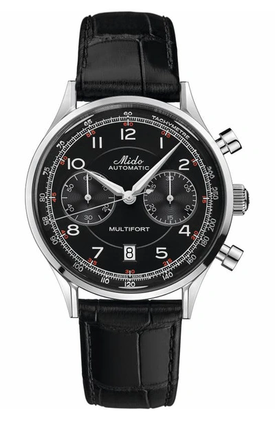 Mido Men's Swiss Automatic Chronograph Multifort Patrimony Black Leather Strap Watch 42mm In Black