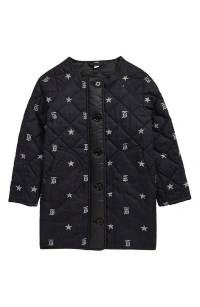 Shop Burberry Kids' Tb Star Jacquard Quilted Cotton Denim Coat In Indigo Ip Pattern