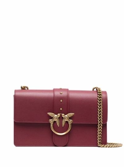 Shop Pinko Love Classic  Red Leather Crossbody Bag  With Logo Buckle