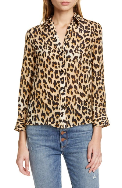 Shop Alice And Olivia Eloise Leopard Print Silk Blouse In Spotted Leopard Multi