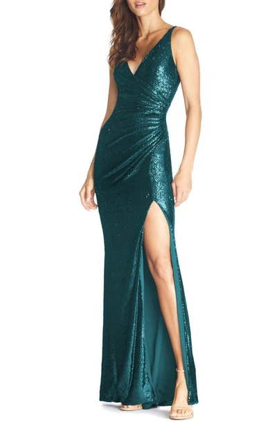 Shop Dress The Population Jordan Ruched Mermaid Gown In Deep Emerald