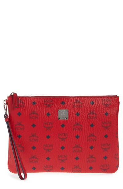 Shop Mcm Visetos Coated Canvas Pouch In Candy Red