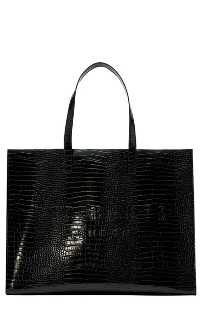 Shop Ted Baker Allicon Croc Faux Leather Tote In Black