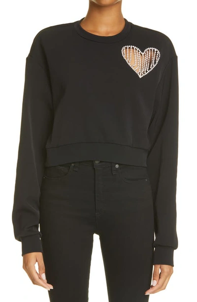 Shop Area Crystal Embellished Heart Cutout Sweatshirt In Black