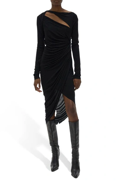 Shop Helmut Lang Scala Long Sleeve Cutout Dress In Basalt Black