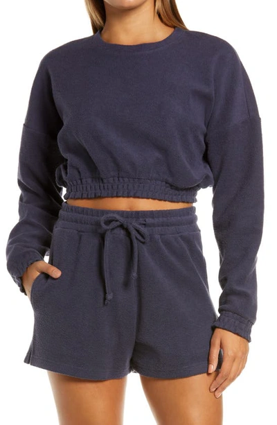 Shop Onia Crop Cotton Terry Sweatshirt In Soft Navy