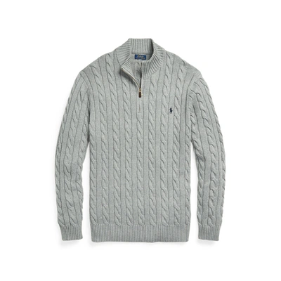 Polo Ralph Lauren Icon Logo Half Zip Cotton Cable Knit Sweater In Gray  Heather-grey | ModeSens