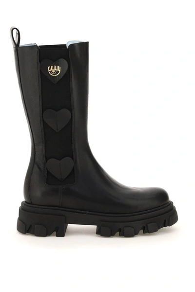 Shop Chiara Ferragni Hearts Combat Boots In Black
