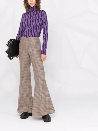 Stella Mccartney Houndstooth-pattern Flared Trousers In Beige