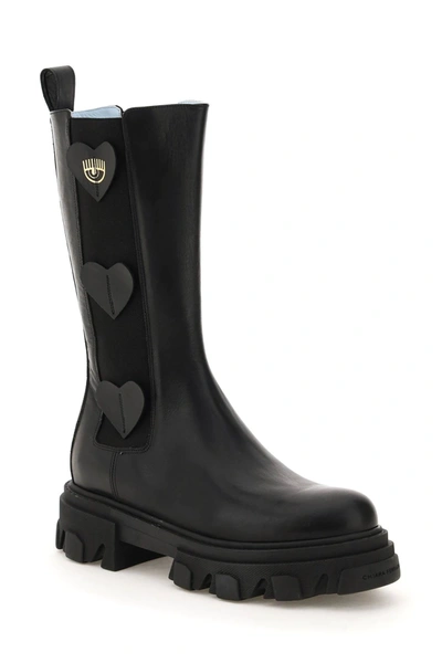 Shop Chiara Ferragni Hearts Combat Boots In Black