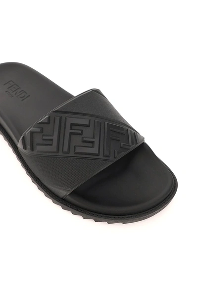 Shop Fendi Diagonal Ff Slides In Black