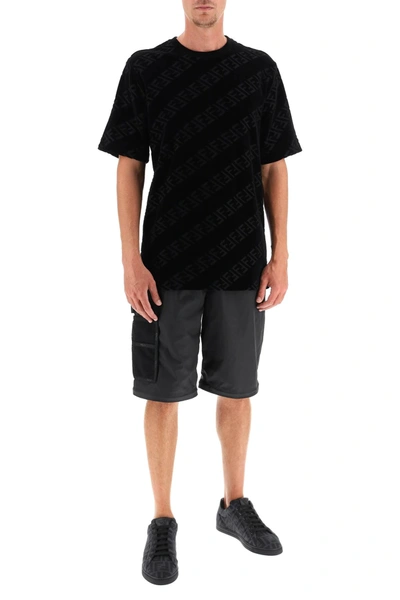 Shop Fendi Diagonal Ff Velvet T-shirt In Black