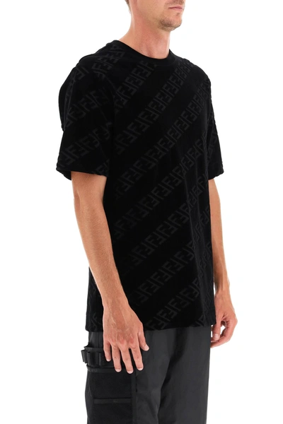 Shop Fendi Diagonal Ff Velvet T-shirt In Black