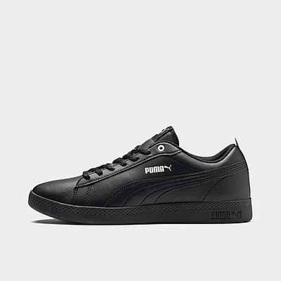 Shop Puma Women's Smash V2 Leather Casual Shoes In  Black/ Black