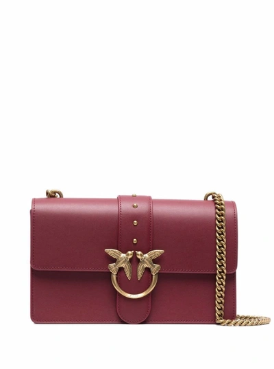 Shop Pinko Love Classic Red Leather Crossbody Bag With Logo Buckle