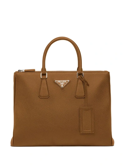 Shop Prada Saffiano Tote Bag In Brown