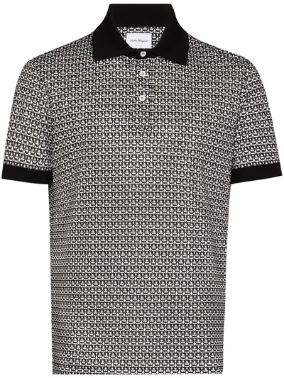 Shop Ferragamo Gancini-print Short-sleeve Polo Shirt In Black