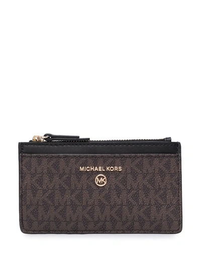 Shop Michael Michael Kors Logo Slim Card Case In Brown