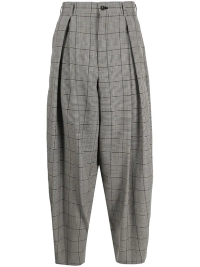 Shop Comme Des Garçons Homme Deux Pleated Check-pattern Wide-leg Trousers In Black