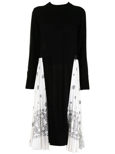 Shop Sacai Pleated-panel Midi Dress In Black