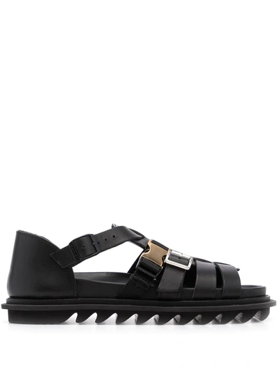 Shop Sacai Flat Caged Sandals In Black