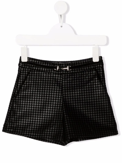Shop Abel & Lula Houndstooth Belted-waist Shorts In Black