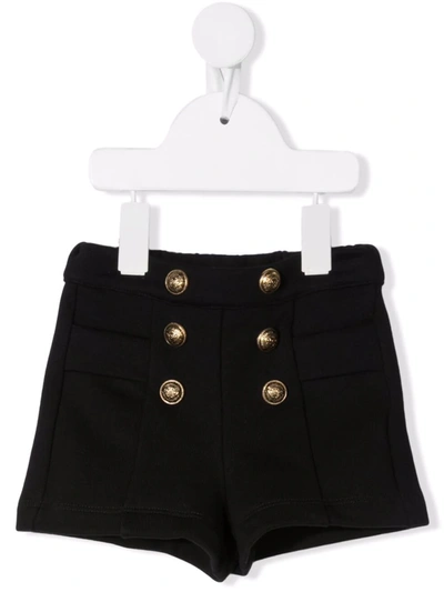 Shop Balmain Double-breasted Cotton Shorts In Black
