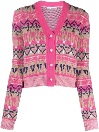 Shop Rabanne Jacquard Knit Cardigan In Pink