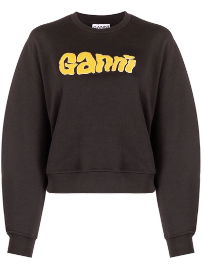 Shop Ganni Logo-print Sweatshirt In Grey