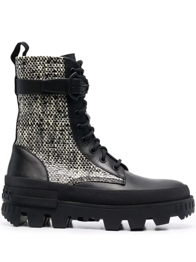 Shop Moncler Tweed-panelled Mid-calf Boots In Black