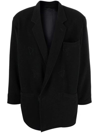 Pre-owned Versace 1980s Embroidered Wool Coat In Black