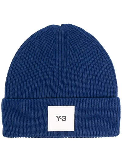 Shop Y-3 Logo-patch Wool Beanie In 蓝色