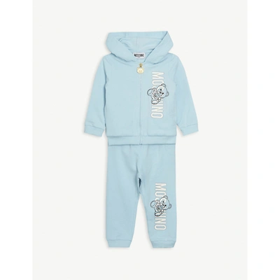 Shop Moschino Baby Sky Blue Logo-embroidered Cotton-blend Tracksuit Set 3-36 Months 9-12 Months